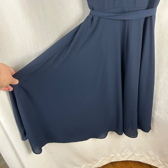 Nanette Lepore Flutter Sleeve Pintuck Shirt‎ Dress Women 4 Navy Blue A Line Midi - Picture 10 of 14
